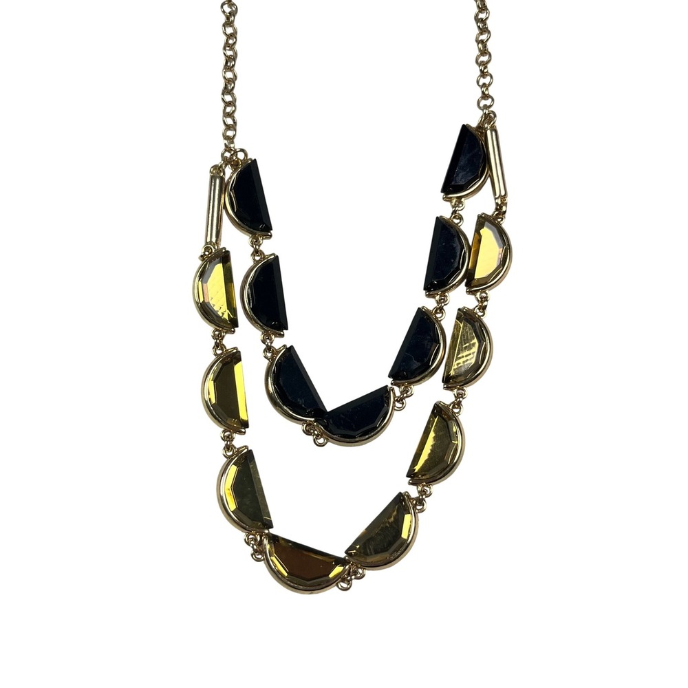 Coldwater‎ Creek Gold Tone Black Amber Resin Double Strand Bib Necklace 24"